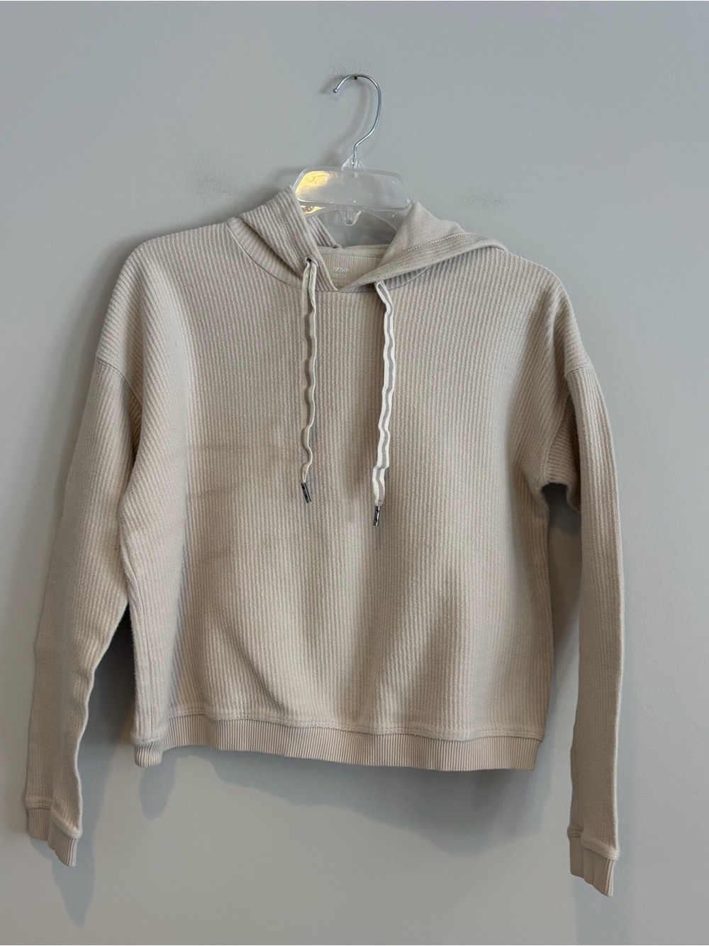 Aerie Waffle Knit Hoodie Light Taupe | Soft Cropped XS | Cozy Neutral